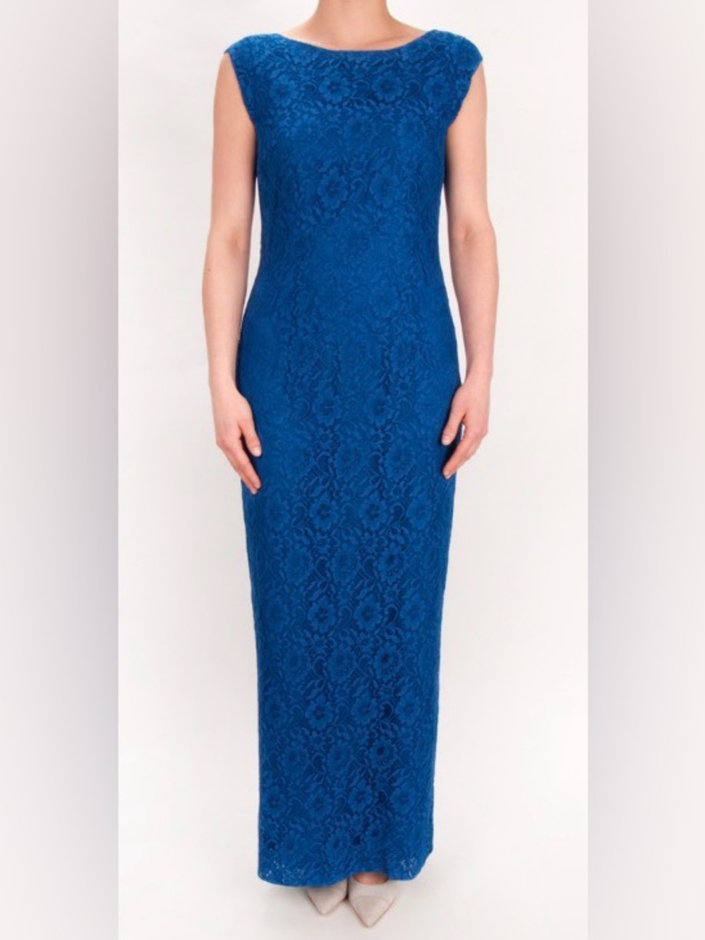 In Wear Elegant True Blue Lace Evening Dress Cap Sleeves Size 12